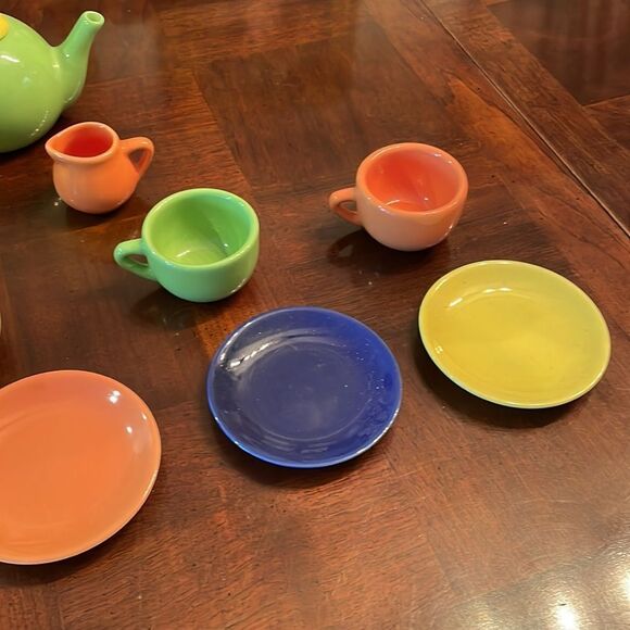 Schylling Retro Fiesta Style Childs Ceramic China Tea Set - Picture 5 of 15